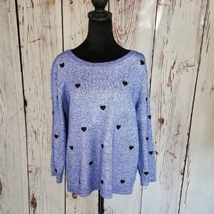 Talbots Blue Heart Embroidered Knit Sweater XL